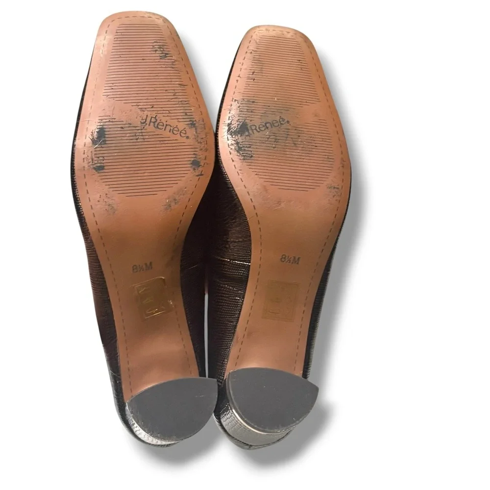 J. Renee Bronze Metallic Lizard Embossed Square Toe Block Heel Pumps